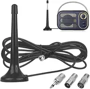 FM Radio Antenna, DAB Radio Antenna, Digital, Telescopic Antenna with Magnetic Base and 3 m Extension Cable, 75 Ohm Including 3 Adapters, Universal Indoor Antenna for Tuner, Stereo AV HiFi