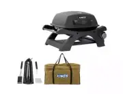 Kings Single Burner BBQ 500 BTU Gas + Campfire BBQ Canvas Bag + Barbecue Tools