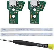 EMSea 2PCS Interface Board JDS-040 and 12 Pin Ribbon Cable Compatible with PS4 Pro/Slim Wireless Controller Replacement Charging Port Assembly