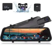CAMECHO 4K Rear View Mirror Camera, 9.66" IPS Mirror Dash Cam Front and Rear for