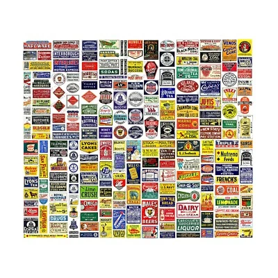 215 Model Train Signs, 6 STICKER SHEETS, Multi-Scale Advertising Dollhouse Signs