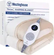 Westinghouse Heated Throw, Throw Size 50*60", Ivory, Sherpa & Flannel