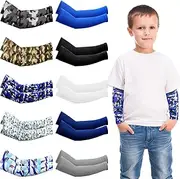 [Xuhal] 10 Pairs Arm Sleeves for Kids UV Sun Protection Sleeves Compression Sleeves Cooling Arm Cover Boys Girls Outdoor Sports