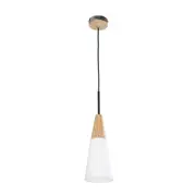Finn 1 Light Pendant Blonde Wood With Opal Glass Long Cone - FINN1
