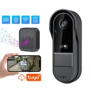 Wireless Video Doorbell Camera with Wireless Chime Ringer Two Way Audio Tuya APP Control Night black