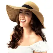 Women Floppy Sun Hat with Wide Brim—Foldable Roll-Up Straw Beach Hat UPF 50 K...