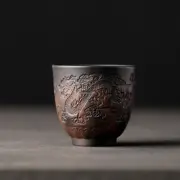 handmade tea cup yixing zisha purple pottery kungfu tea cup dragon pheonix carve