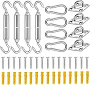 44Pcs Shade Sail Hardware Kit for Triangle Rectangle Sun Shade Sail Installation, 304 Grade Stainless for Garden Outdoors