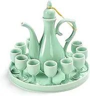 Cyan Ceramic Wine Glass Sake Set Sake Cup Sake Pots with Handle Handicraft Sake Cup Retro Palace Sake Cup for Cold Hot Tea Sake Drinking Set