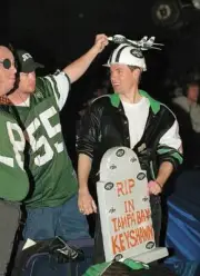 Football NFL Draft New York Jets fan with RIP IN TAMPA BAY KEYSHAW- Old Photo