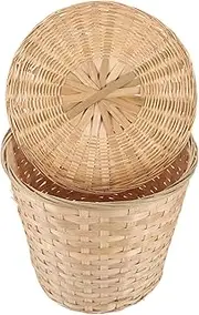 FUNOMOCYA Woven Bamboo Basket Multi-function Lid Bin Kitchen Fruit Storage Basket