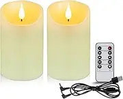 Koelaa Set of 2 Flameless LED Candles - USB-Rechargeable 3D Wick Electric Candles with Timer & Remote Control for Christmas, Wedding Table Centrepiece, Home Decor-7.5 * 12.5cm