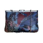 Patricia Nash Blue Forest Asher Leather Gate Frame Clutch Bag w/ Chain Strap-NWT