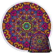 Purple Red Demons Mandala Round Beach Towel