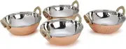 Zap Impex Indian Serving Bowl Copper Hammered Stainless Steel Karahi for Indian Dishes and Curry 4-Pieces Set, 15 cm Diameter, Silver, 43235-173346