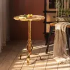Round Copper Gold Side Table French Country Decor Farmhouse Metal Base Wood Top