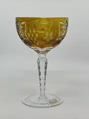 Ajka Marsala Cut to Clear Crystal Gold Amber Champagne Tall Sherbet 6 5/8”
