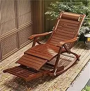 OWELLK Outdoor Rocking Chair Lounge Chair Foldable Bamboo Chair Folding Solid Wood Leisure Chair for Patio, Beach, Yard, Lawn, Pool(B)