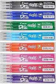 Pilot Assorted Colour Pack Frixion Rollerball Erasable Pens Pen Refills Spare Ink BLS-FR7 (1 Of Each Colour - 8 Refill Packs - Black, Orange, Blue, Green, Purple / Violet, Pink, Light Blue & Red)