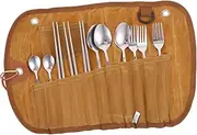 MOTHNUR 1 Set Set Cutlery Storage Bag Serving Utensils Portable Tableware Cutlery Carrier Bag Tableware Pouch for Camping Lunch Utensils Kit Picnic Accessories Picnic Supply Canvas Brown