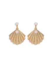 Ettika Scallop Shell Earrings with Cultured Freshwater Pearls