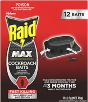 Raid COCKROACH BAIT 12pcs Fast Killing upto 3-months Child Resistant Station