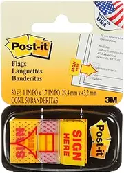 Post-it Flags, Sign Here, Canary Yellow 25.4mm x 43.2mm, 24 Pack, 680-9-24