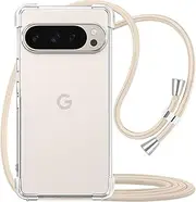 [YESPURE] for Google Pixel 9 Pro XL Clear Strap Case Adjustable Cord Neck Shoulder Crossbody Mobile Phone Cover Transparent Soft Cover Women Shockproof Protective Phone Case for Pixel 9 Pro XL - Beige