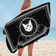 Black and White Egyptian Cat God Microfiber Beach Towel