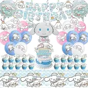 AVONO Cinnamoroll Birthday Decorations, Party Supplies Set Include Banner, Balloons, Hanging Swirls, Cake Cupcake Toppers, Tablecloth for Kids Cinnamoroll Theme Party
