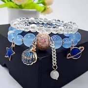[IBOWZ] Crystal Bracelet Bead Bracelets Chakra Bracelets for Women, 7 Chakra Natural Stone Beads Blue Quartz&Amp;Pearl Elastic Bangle Jewelry Yoga Energy Reiki Pray Charm Diffuser Couple 2P