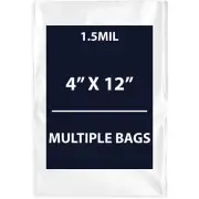 1.5Mil 4" X 12" | LDPE Clear Flat Poly Bags, Flexible & Durable | Multiple Bags