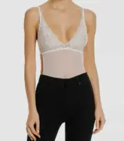 $86 Natori Women's White Mesh Cherry Blossom Convertible Bodysuit Size Large