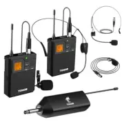 UHF Wireless Microphone System with Dual Headset Microphones/Lavalier 2 Packs