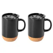 Gibson Home Modani 2-Pack 16.5 oz Mug Set w/ Removable Cork Base & Lid - Black