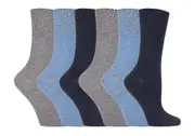 6 Pk Ladies Cotton Non Elastic Diabetic Socks Blue