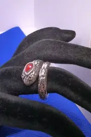 Silver Tone Red Stone Snake Woman's Ring Size Adjustable Southwestern