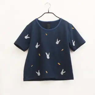 Rabbit Carrot /Short Sleeve Crop Top T-shirt / Dark Blue【雙 11 限定】