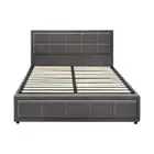 Oikiture Double Bed Frame Gas Lift Storage Base Fabric Grey