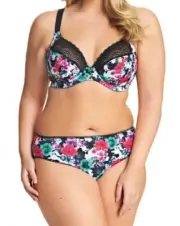Elomi Jenna Collection 44D 4X Underwire Bra Brief Panty Set Floral