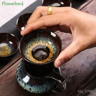 🍁(限時)陶瓷瓷茶具茶具功夫茶具茶杯碟套裝沙金天目釉茶壺蓋