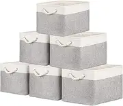 6-Pack Collapsible Fabric Storage Baskets, 38x28x24cm Rectangular Organizer Bins for Shelves, Closets, Nursery, Home, Office, and Gift Storage, White & Grey