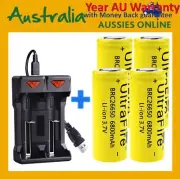 4x UltraFire 26650 6800mAh rechargeable 3.7 Flat Top Li-Ion battery+2SLOTCharger
