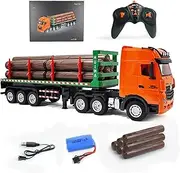 1:18 Scale RC Truck with Trailer, 9CH 2.4GHZ Remote Control High Hurdle Transport Truck with Trailer High Simulation Engineering Vehicle for Adults,B