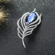 Art Deco Style Enamel Crystal Blue Peacock Feather Brooch Badge Pin Gift