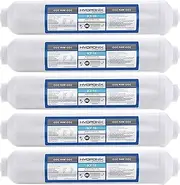 Hydronix 5 Pack ICF-10 Reverse Osmosis Post Polishing, Fridge & Ice Inline Coconut GAC Water Filter, 2000 Gal 1/4" NPT