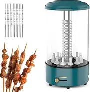 Electric Grill, 1100W Vertical Rotary Kebab Machine, Built-in Oil Collecting Box with Iron Skewers, Detachable Design, Easy to Clean, 360° Automatic Rotation, for Meat, Vegetables, Seafood