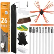 26FT Chimney Sweep Kit with Flexible Brush and Push Button Locking System