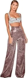 [Generic] Women's Sexy High Waist Wide Leg Lounge Pants Metallic Glitter Bell Bottoms Trousers Rave Party
