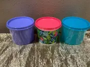 New Set of 3 Tupperware Mini Canisters 2.5 cups each Beautiful & Bright Colors
